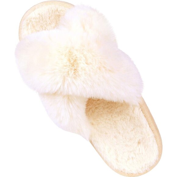 Luxurious Women's Cross Band Fuzzy Slippers - Soft Cozy Open Toe Comfort - Picture 1 of 6